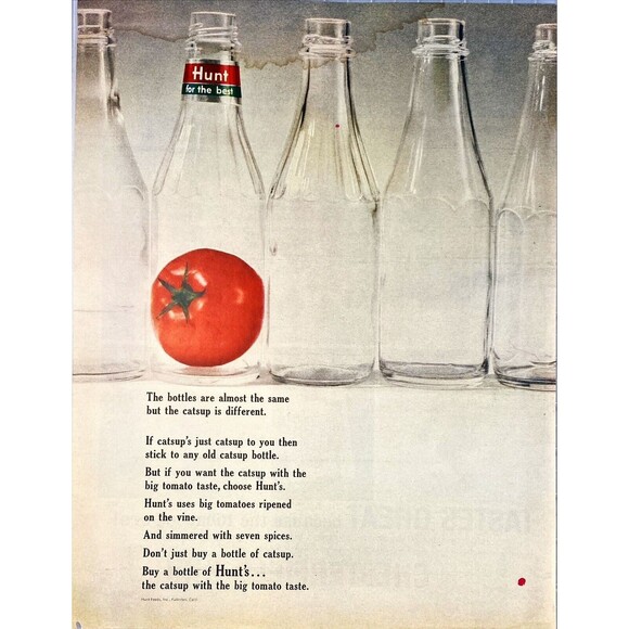 Hunt's "the catsup with the big tomato taste." Vintage Print Ad 1963 - Picture 1 of 3